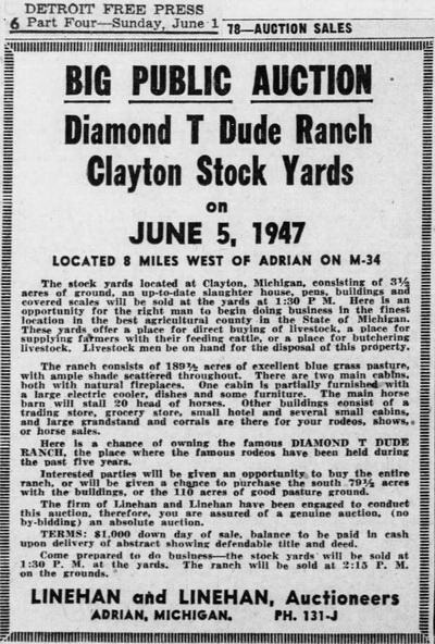 Diamond-T Ranch Drive-In Theatre - Ranch Auction Notice 1947